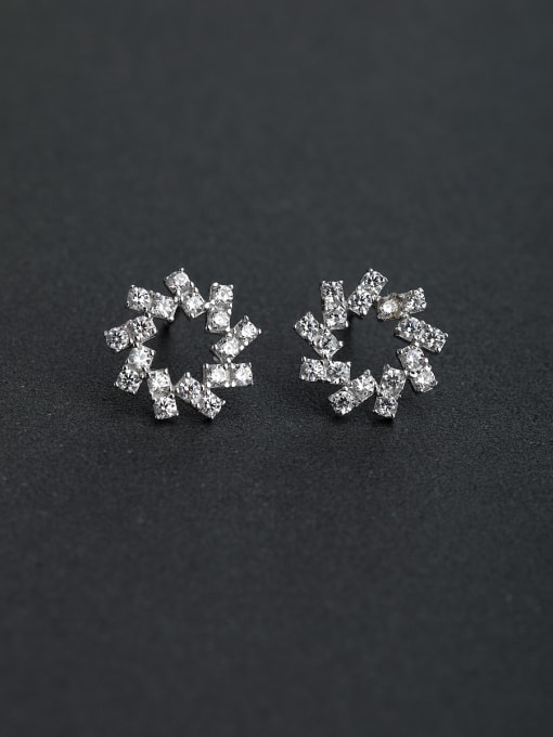 Lin Liang Bling bling Micro inlay Zircon Sunflower 925 silver Stud earrings 0