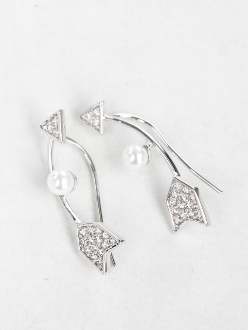 White Bow shape Zircon Imitation pearls earrings