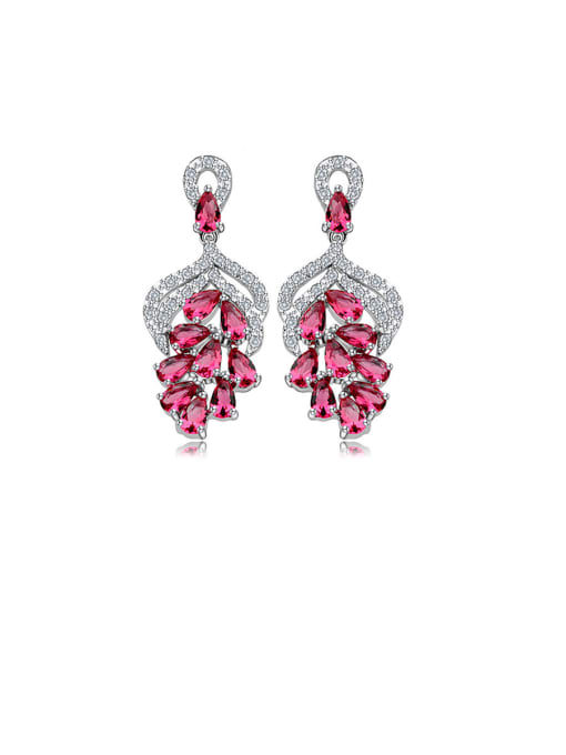 red-T20E10 Copper With  Cubic Zirconia Delicate Friut Grape Drop Earrings