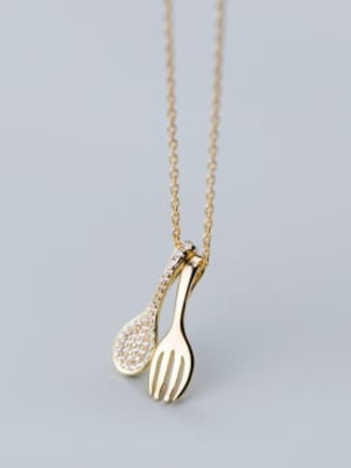 Gold 925 Sterling Silver With Cubic Zirconia Personality ISpoon Fork Necklaces