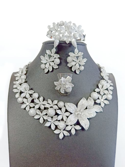 Tabora GODKI Luxury Women Wedding Dubai Copper With White Gold Plated Fashion Flower 4 Piece Jewelry Set 0