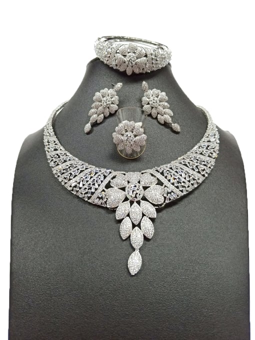 Tabora GODKI Luxury Women Wedding Dubai Copper With White Gold Plated Fashion Leaf 4 Piece Jewelry Set