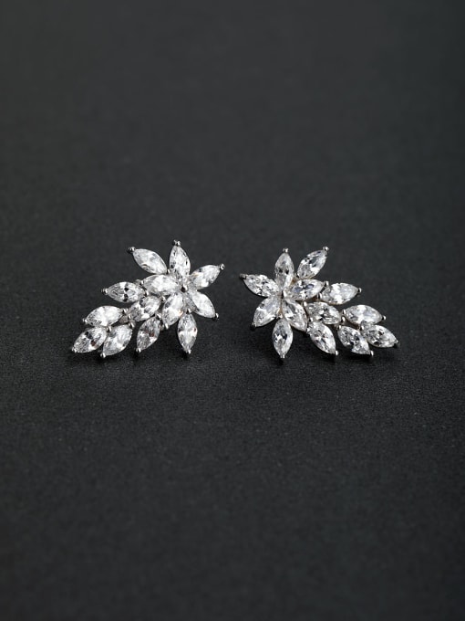 Lin Liang Luxury zircon flower 925 silver Stud earrings 0