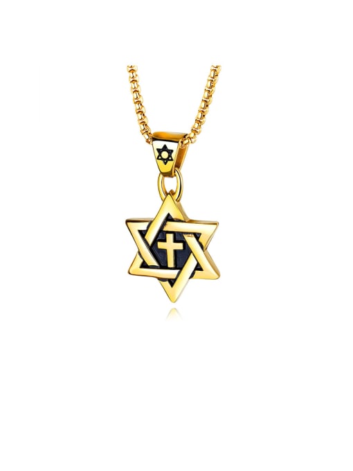 Gold Pendant + Chain Stainless Steel With   Two-Tone  Plating Personality Six-Star Cross Men's  Pendants