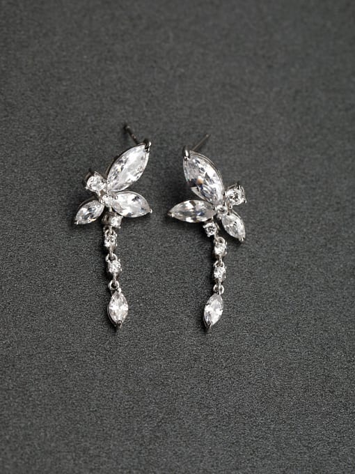 Lin Liang bowknot   Water drop  zircon   925 Silver   Earrings
