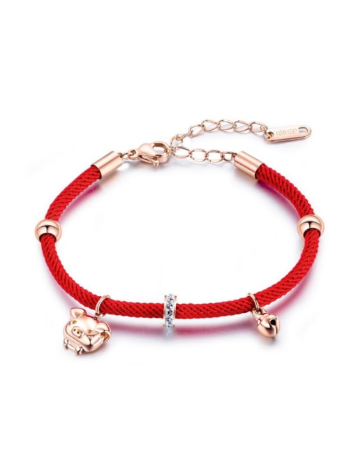 Open Sky Stainless Steel With Rose Gold Plated Cute Pig Red rope Bracelets 0