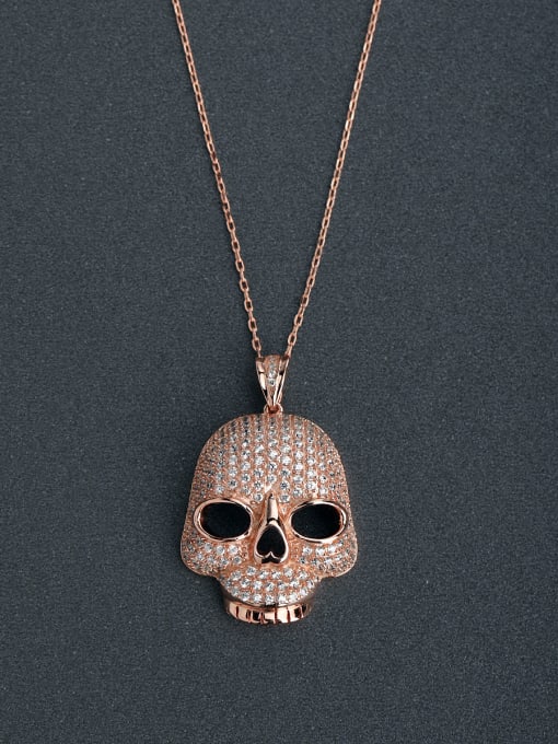 Lin Liang Gorgeous inlaid zircon Skull 925 Silver Necklaces 0