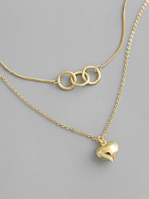 Golden 925 Sterling Silver With Glossy  Simplistic Geometric Ring Love Double Layer  Necklaces