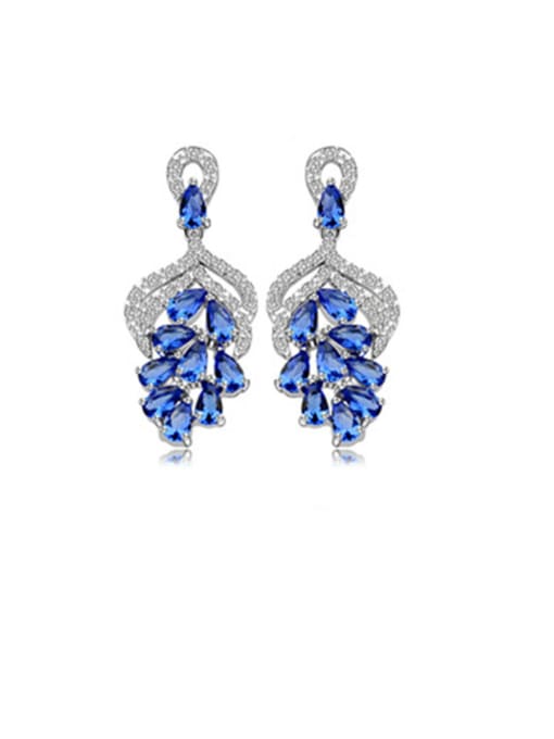 blue-T20E10 Copper With  Cubic Zirconia Delicate Friut Grape Drop Earrings