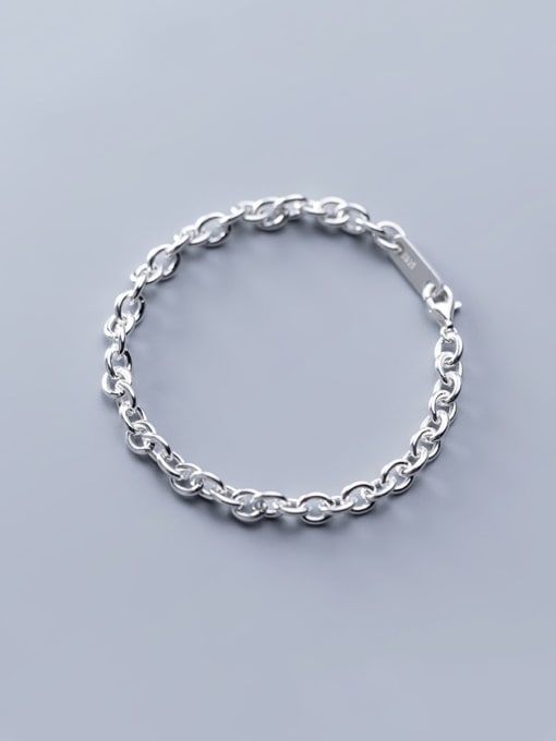 Silver 925 Sterling Silver With Platinum Plated Simplistic One word buckle Bracelets