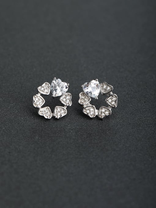 Lin Liang Micro inlay Zircon Heart flower 925 silver Stud earrings 0