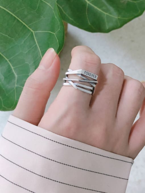Boomer Cat 925 Sterling Silver With Antique Silver Plated Vintage Irregular Stacking  Free Size Rings 1