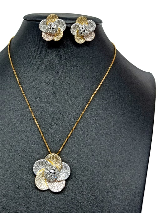 Tabora GODKI Luxury Women Wedding Dubai Copper With Mix Plated Fashion Flower 2 Piece Jewelry Set