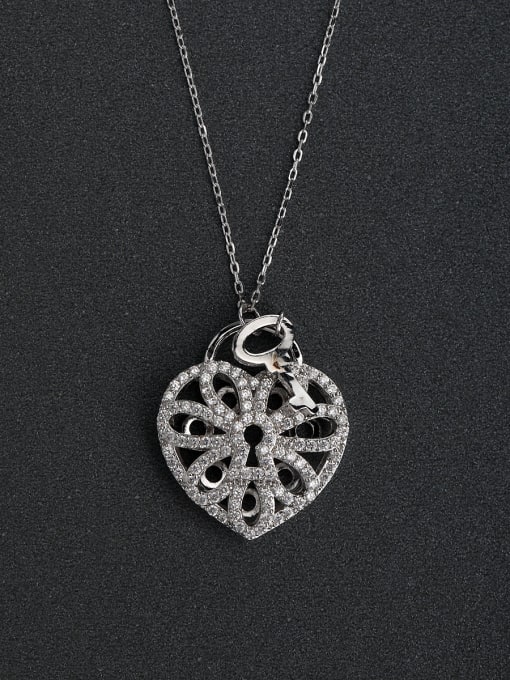 Lin Liang Inlay zircon Peach heart key 925 silver necklace 0