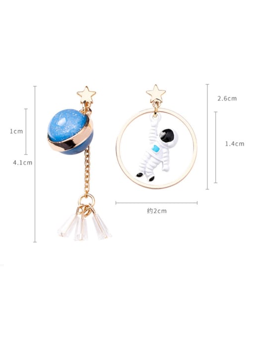 Girlhood Alloy With Rose Gold Plated Cute Astronaut Asymmetry Planet Moon Drop Earrings 3