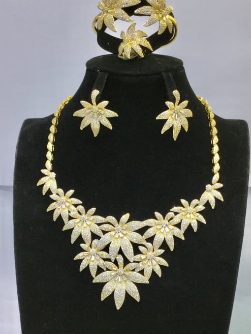 Tabora GODKI Luxury Women Wedding Dubai Copper With Gold Plated Trendy Flower 4 Piece Jewelry Set 0