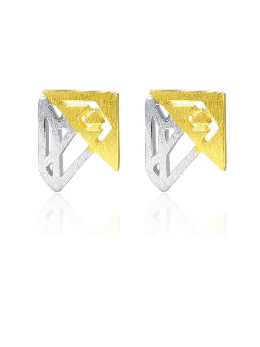 CCUI 925 Sterling Silver With Glossy Simplistic Geometric Stud Earrings 0