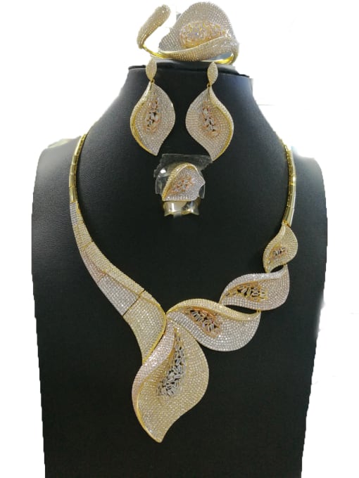 Tabora GODKI Luxury Women Wedding Dubai Copper With Mix Plated Fashion Leaf 4 Piece Jewelry Set 0