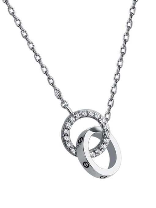 sliver 925 Sterling Silver With Cubic Zirconia Simplistic Interlocking Necklaces