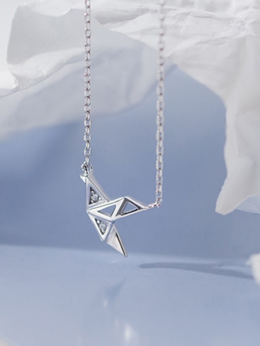 necklace 925 Sterling Silver With Platinum Plated Simplistic  Paper Crane Threader Earrings And Necklace