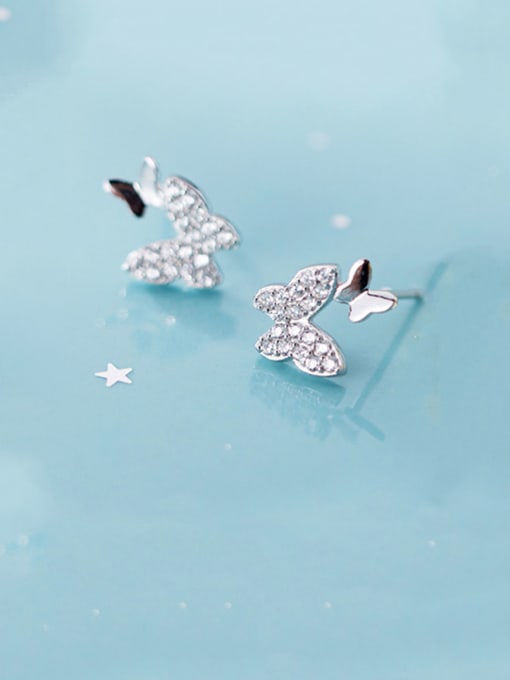 Silver 925 Sterling Silver With Cubic Zirconia  Cute Butterfly Stud Earrings