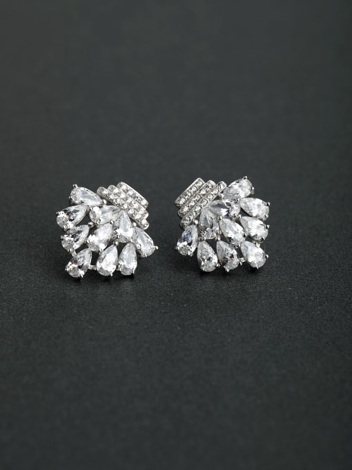 Lin Liang Luxury zircon flower 925 silver Stud earrings