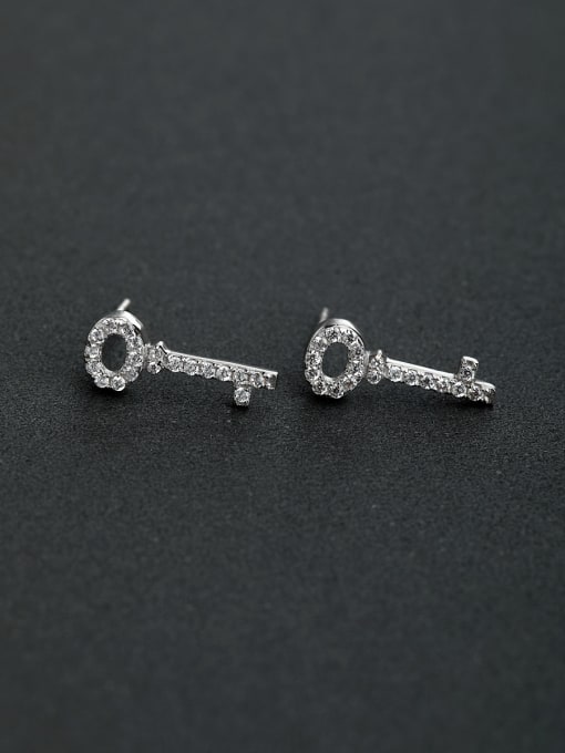 Lin Liang Inlaid Rhinestone Lock key 925 silver Stud earrings 0