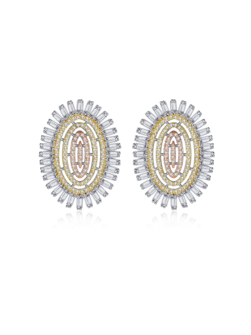 BLING SU Copper With Platinum Plated Luxury Oval Cubic Zirconia Cluster Earrings