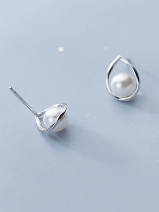 Rosh 925 Sterling Silver With Artificial Pearl Simplistic Geometric Stud Earrings 5