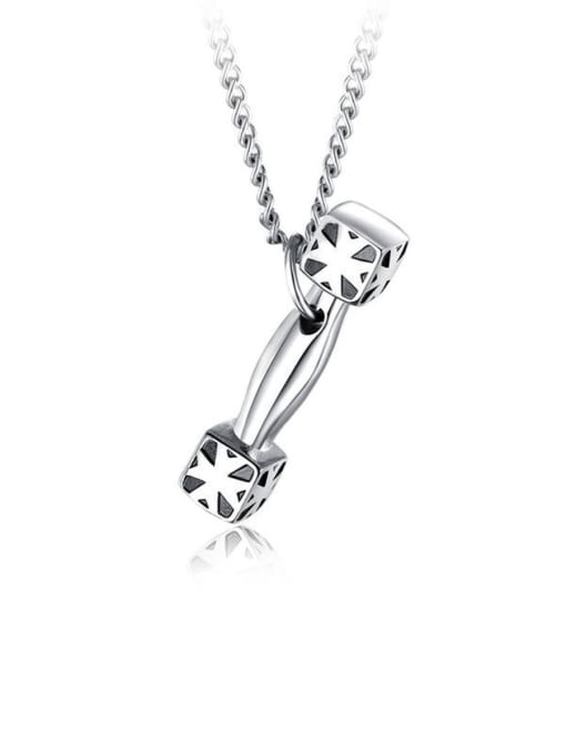steel Pendant +Chain Titanium With Smooth Punk Dumbbell Mens Pendants
