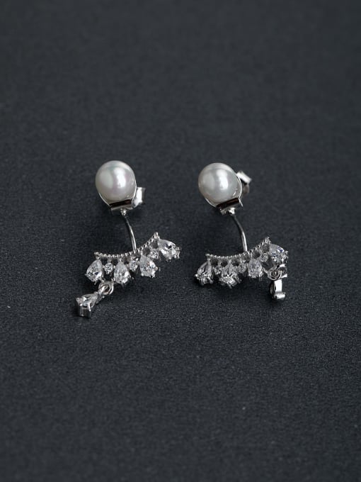 Lin Liang Micro inlay Rhinestone Crown Imitation pearls 925 silver Stud earrings 0