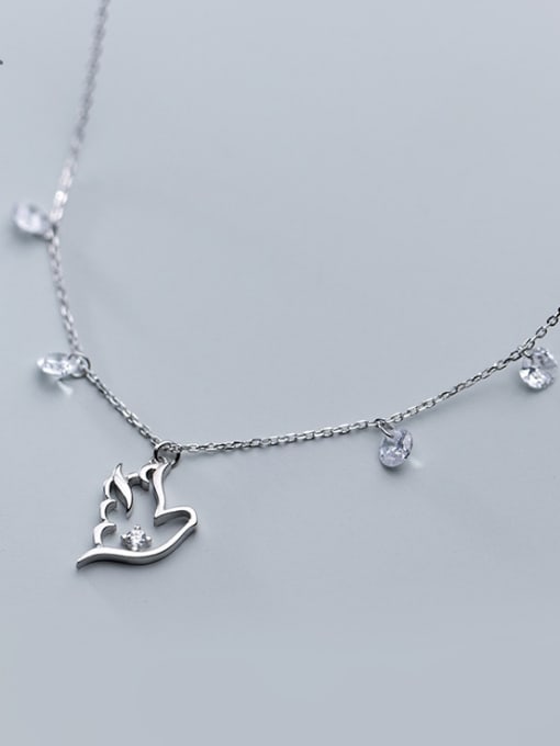 sliver 925 Sterling Silver With  Cubic Zirconia Simplistic Hollow pigeon Necklaces