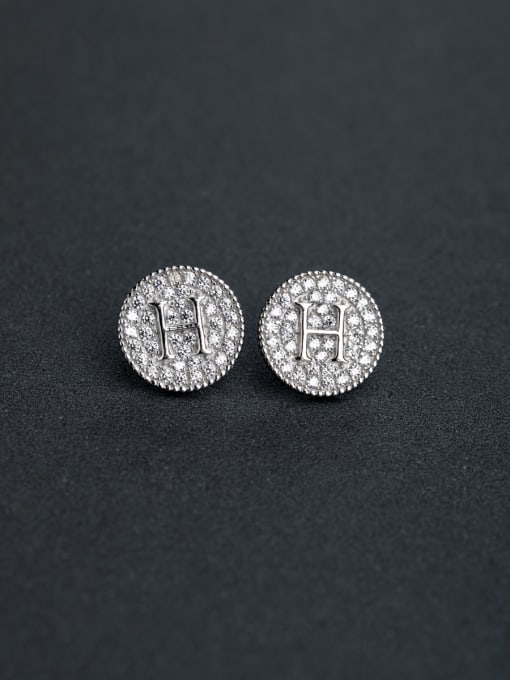 Lin Liang Letter  H  Inlaid   Zircon    small and exquisite   925 Silver  Ear Studs 0