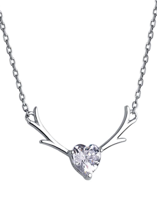 sliver 925 Sterling Silver With Cubic Zirconia Simplistic Elk antler Heart Necklaces