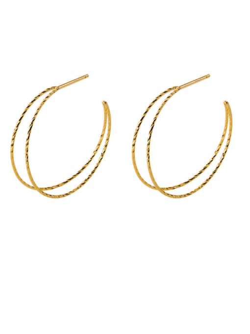 gold 925 Sterling Silver With Grain Simplistic Irregular Hoop Earrings