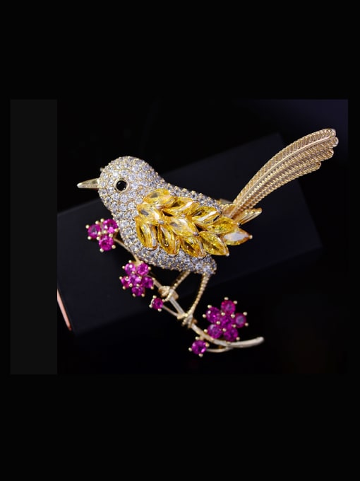 Hua Copper With Cubic Zirconia Cute Bird Brooches 1