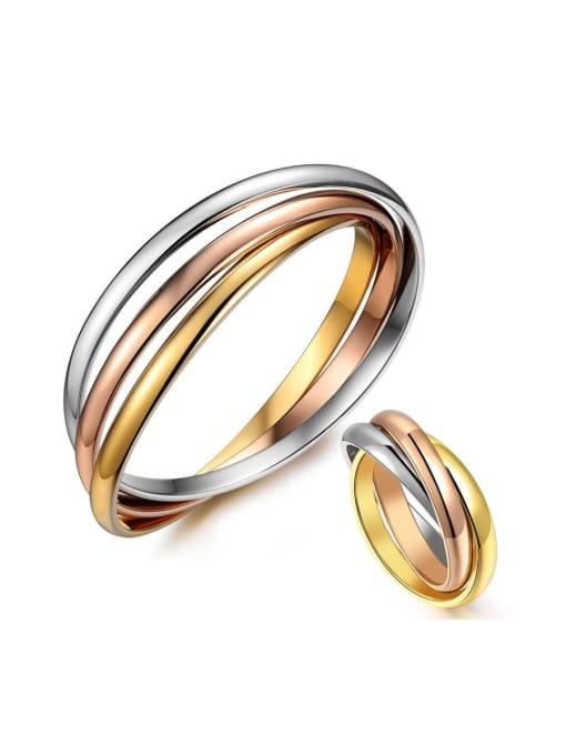 Open Sky Stainless Steel With Gold Plated Trendy Tricolor gold Band Rings 0