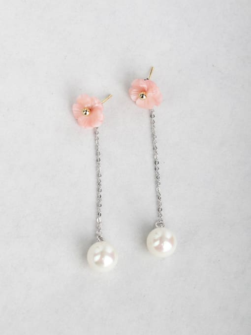 ANI VINNIE pink flower shell Imitation pearls Copper inlaid platinum Drop Earrings 0