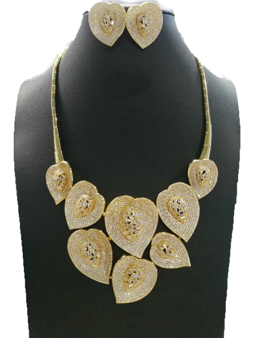Tabora GODKI Luxury Women Wedding Dubai Copper With Gold Plated Fashion Leaf 2 Piece Jewelry Set