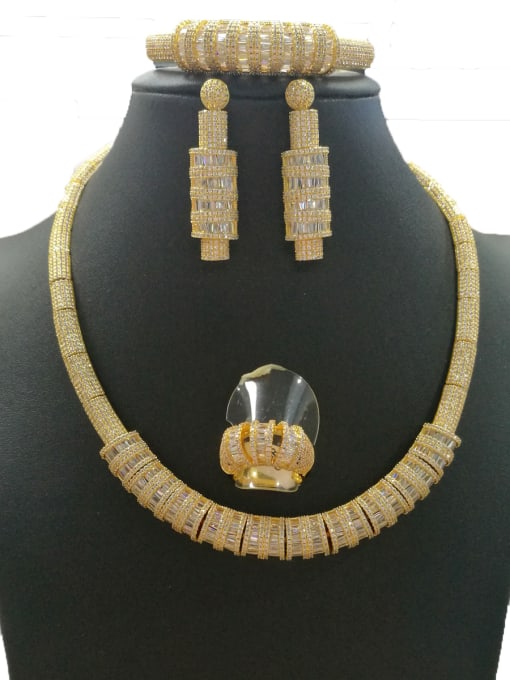 Tabora GODKI Luxury Women Wedding Dubai Copper With Gold Plated Classic Geometric 4 Piece Jewelry Set 0
