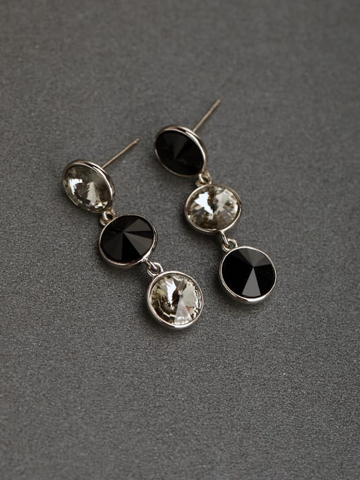 Lin Liang Black white crystal 925 silver Stud earrings 0