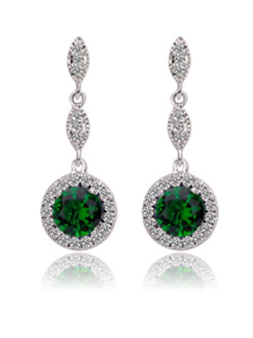 green Copper With Platinum Plated Delicate Round Chandelier Earrings