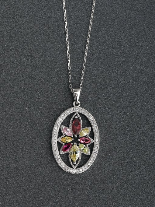 Lin Liang Micro inlay oval Multicolored flowers 925 Silver Necklaces 0