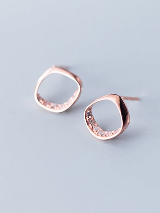 Rose Gold 925 Sterling Silver With Cubic Zirconia  Simplistic Hollow Square Stud Earrings