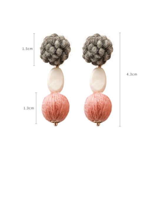 A pink Alloy With  Plush Flower  Simplistic  Wool Ball  Drop Earrings