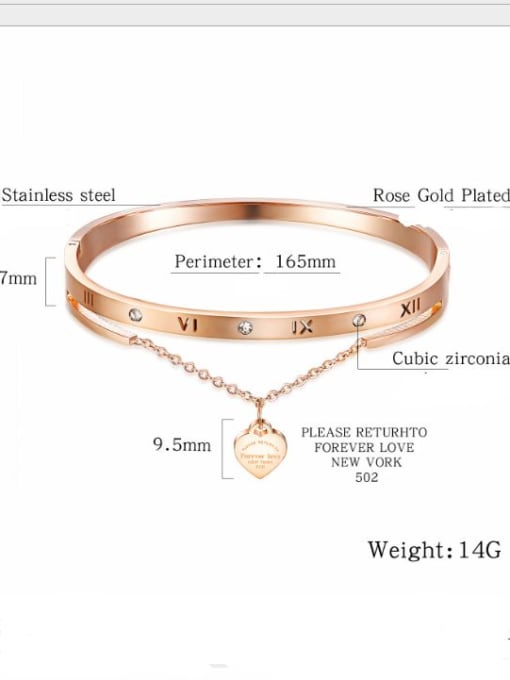 Open Sky Stainless Steel With Rose Gold Plated Simplistic tassels Heart with Rome number Bangles 2
