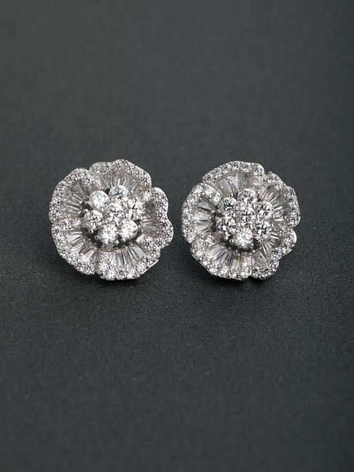 Lin Liang Inlaid zircon Flower  925 silver Stud earrings 0