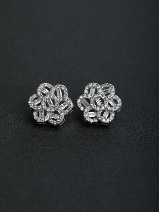 Lin Liang Micro inlay Zircon flower  925 silver Stud earrings 0