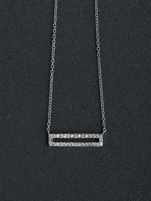 Lin Liang Micro inlay Zircon Rectangular hollow  925 Silver Necklaces 0