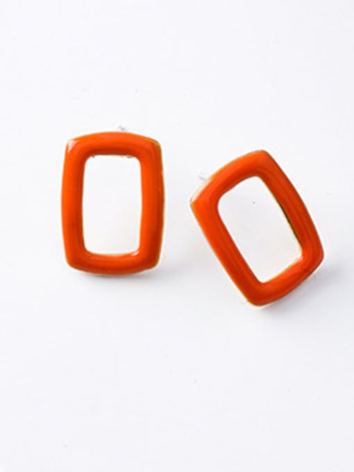A Orange Alloy With Platinum Plated Simplistic  Pinkycolor Square Stud Earrings